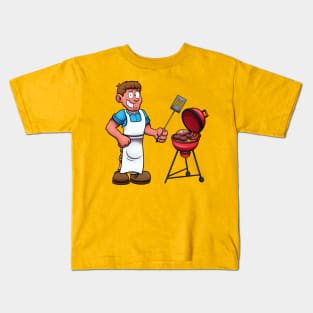 Man Preparing Meat On Barbecue Kids T-Shirt